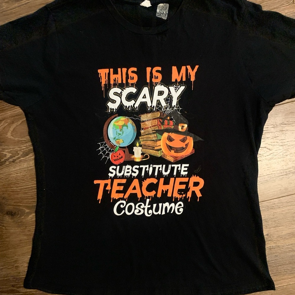 “This is my scary substitute teacher costume“ womens halloween t shirt L